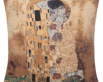 Gustav Klimt The Kiss Tapestry Pillow Cover 16x16 Inch Art Nouveau Decorative Cushion