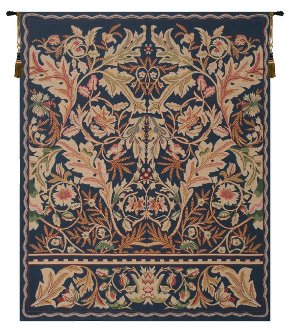 William Morris Acanthus Tapestry: European Floral Woven Wall Hanging