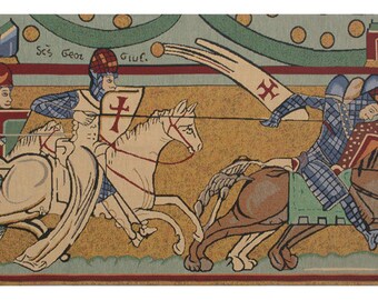 Chevaliers de St. Gregoire European Wall Tapestry - Decorative Medieval Wall Art - Belgian Tapestry Wall Art - Knight Horse Art Wall Hanging