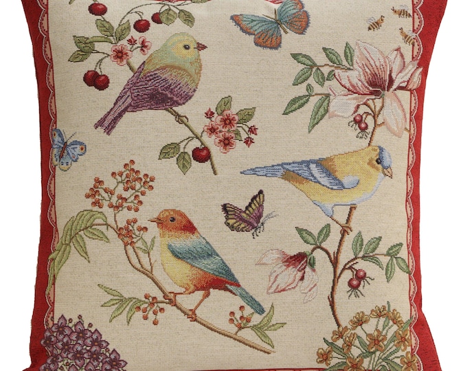 Birds & Branches Tapestry Pillow Cover – Nature Inspired, 18x18 inch