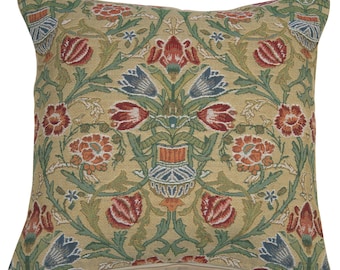 Belgian Floral Tapestry Pillow Cover - Jacquard Woven Gobelin Cushion Case by William Morris - Square Throw Pillow Covers 16x16 inch