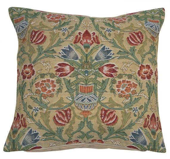 William Morris Floral Tapestry Pillow Cover: Jacquard Woven Cushion (16x16 inch)