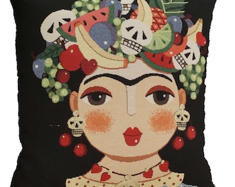 Frida Kahlo Cushion Cover, Belgian Tapestry Woven Pillow Case (18x18in)