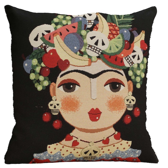 Mexicalli Black Cushion Cover: Belgian Tapestry Woven in Portugal for Couch, Sofa, Living Room Decor