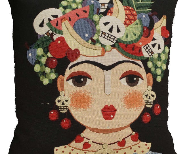 Frida Kahlo Cushion Cover, Belgian Tapestry Woven Pillow Case (18x18in)
