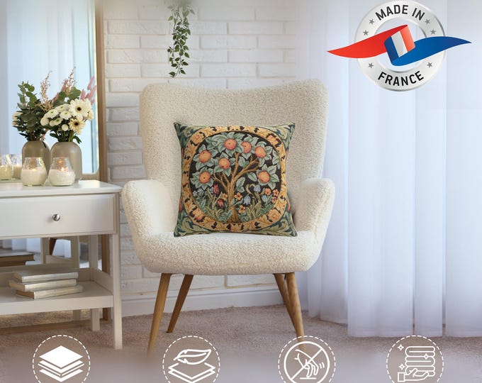 William Morris Orange Tree Tapestry Pillow Cover: 19x19 European Jacquard Woven Cushion