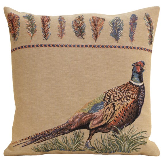 Belgian Tapestry Pillow Cover: Rustic Pheasant Design, 18x18 Inch