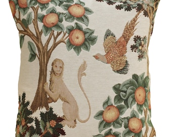 Lion Pheasant Tapestry Throw Pillow Cushion Cover: French Jacquard Woven Medieval (19x19 Inch)