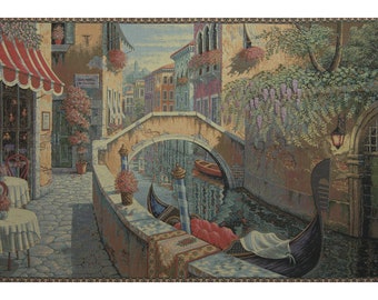 Venezia Romantica Italian Wall Tapestry Landscape Tapestry Wall Hanging Romantic Place Scene Gift Jacquard Woven Tapestry Wall Art