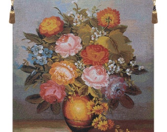 Bouquet Diana European Wall Tapestry - Flower Bouquet Decorative Wall Art - Floral Unique Wall Hanging - Woven Belgian Wall Tapestry