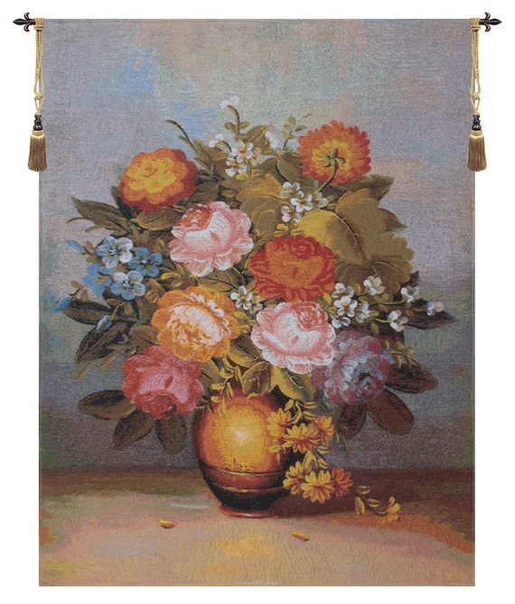 Bouquet Diana Tapestry: Belgian Woven Floral Wall Art