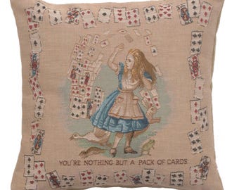 The Pack of Cards Tapestry Cushion Cover - Jacquard Cushion Cover - 14x14 inch Gobelin Throw Pillow Cover - Decorative French Pillow Cover