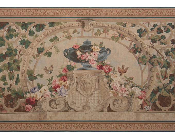 Beauvais Green Leaves Medieval Jacquard Woven Wall Tapestry - European Floral Decorative Art Hanging