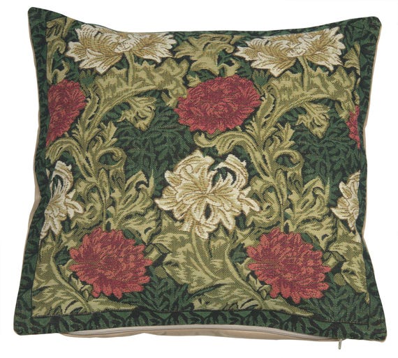 Chrysanthemum Tapestry Pillow Cover: Floral Woven Cushion, 16x16 inch