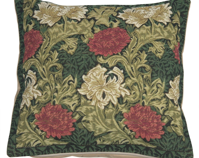 Chrysanthemum Tapestry Pillow Cover: Floral Woven Cushion, 16x16 inch