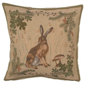 The Hare I French Tapestry Cushion Cover - Animals Art Sofa Pillow Cover - Woven Gobelin Cushion Cover - 19x19 inch Decorative Pillow Cover