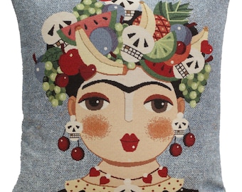 Frida Kahlo Pillow Cover: Mexicalli Blue Woven Tapestry, 18x18