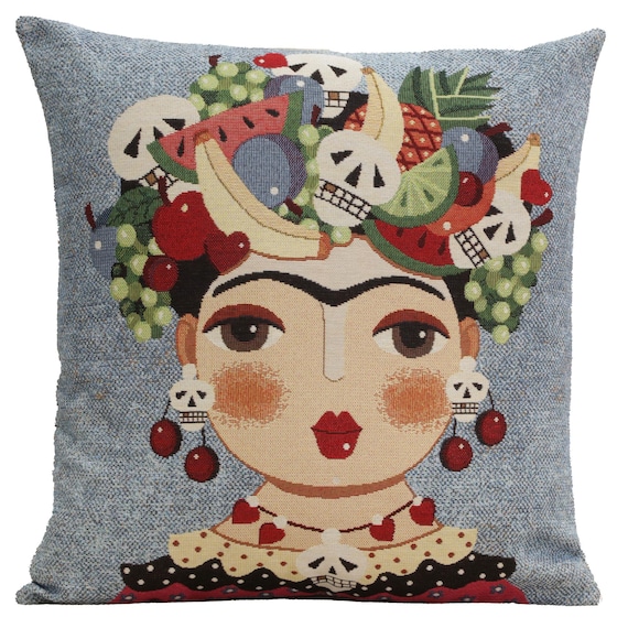 Frida Kahlo Pillow Cover: Mexicalli Blue Woven Tapestry, 18x18