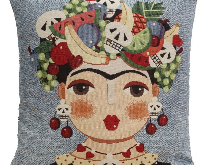 Frida Kahlo Pillow Cover: Mexicalli Blue Woven Tapestry, 18x18