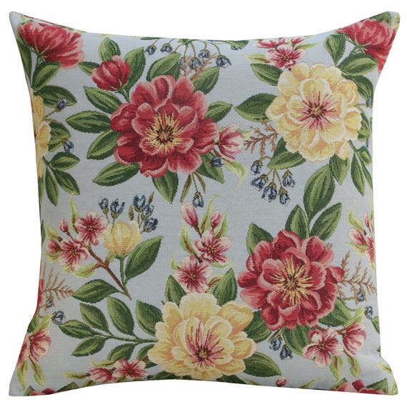 Vintage Floral Tapestry Pillow Cover: Jacquard Woven Zinnia Design (18x18)