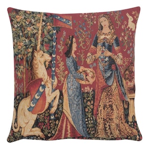 Unicorn Tapestry Pillow Cover: Medieval Woven Cushion, 18x18