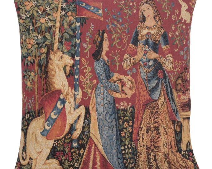 Unicorn Tapestry Pillow Cover: Medieval Woven Cushion, 18x18