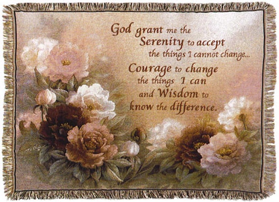 Floral Rose Garden Tapestry Throw: Serenity Prayer Woven Blanket (50x65 inch)