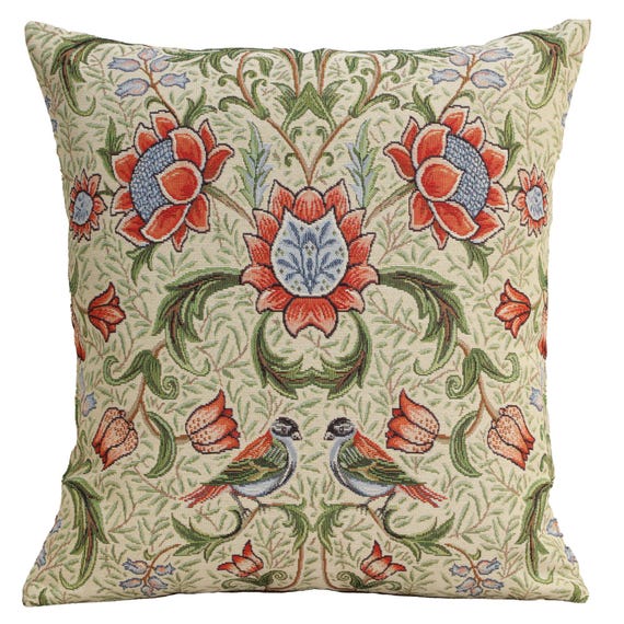 Birds & Flowers Tapestry Pillow Cover: Nature-Inspired Woven Cushion (18x18 inch)