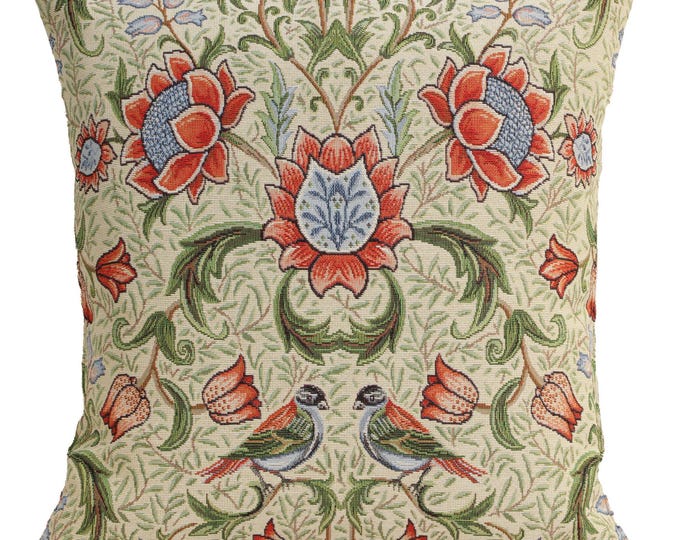 Birds & Flowers Tapestry Pillow Cover: Nature-Inspired Woven Cushion (18x18 inch)