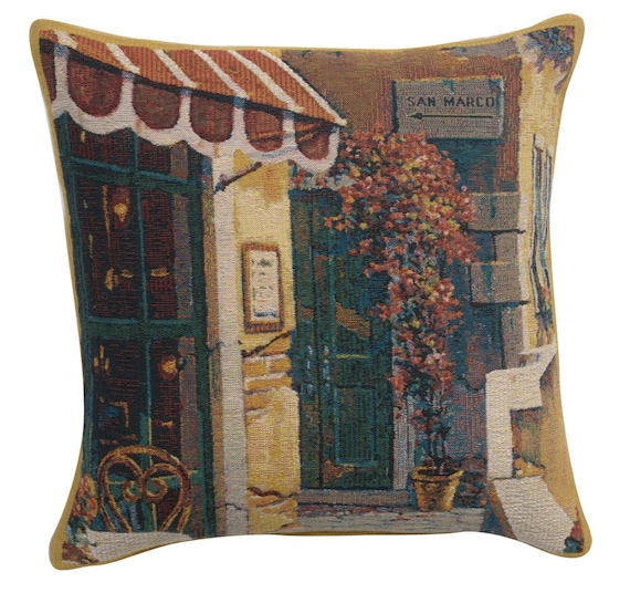 San Marco Belgian Tapestry Cushion Cover: 17x17 inch Woven Pillow