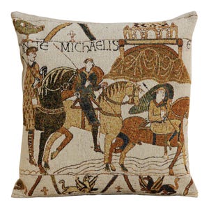 Medieval Bayeux Tapestry Cushion Cover Woven Jacquard Belgian Decorative Throw Pillow 18x18 in