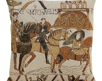 Medieval Bayeux Tapestry Cushion Cover Woven Jacquard Belgian Decorative Throw Pillow 18x18 in