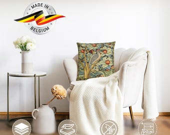 William Morris Woodpecker Tapestry Pillow Cover: Bird & Floral Cushion (18x18 inch)