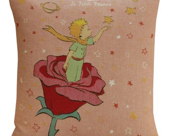 Little Prince Rose Throw Pillow Cover Belgian Woven Tapestry Cushion Storybook Illustration Design