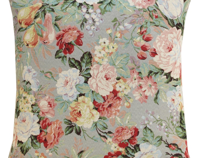 Floral Tapestry Pillow Cover: Berries Field Jacquard Woven Throw Pillow (18x18 inch)