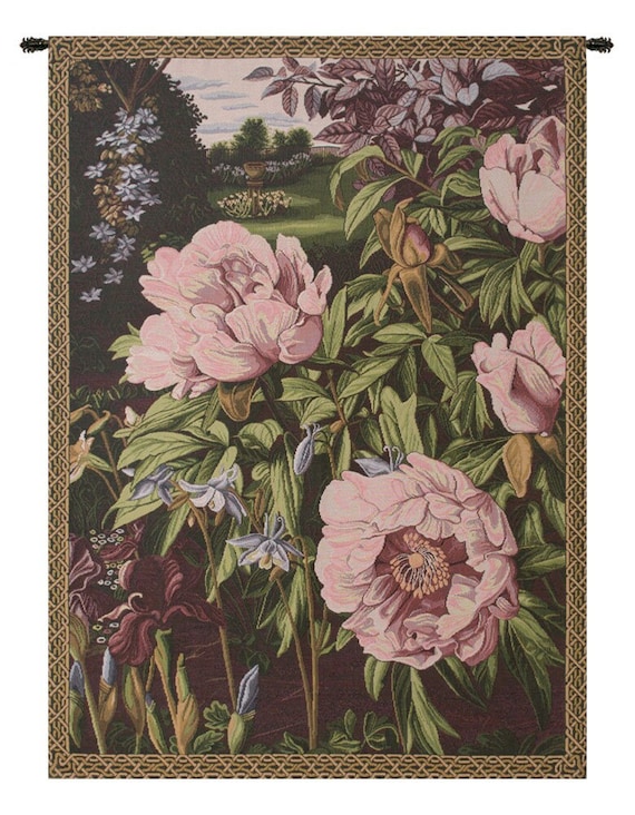 Elegant Pink Peony European Woven Wall Tapestry - Floral Garden Art Hanging for Home Decor
