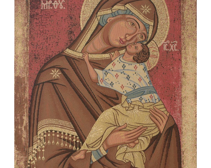 Madonna and Child Tapestry: Italian Jacquard Woven Religious Wall Decor