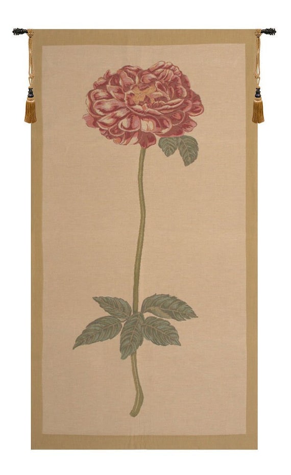 Redoute Rose Tapestry: European Floral Woven Wall Hanging