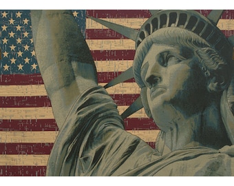 Statue of Liberty European Wall Tapestry - American Flag Background Wall Decor Art - Woven Italian Wall Tapestry - Famous Art Wall Hnaging