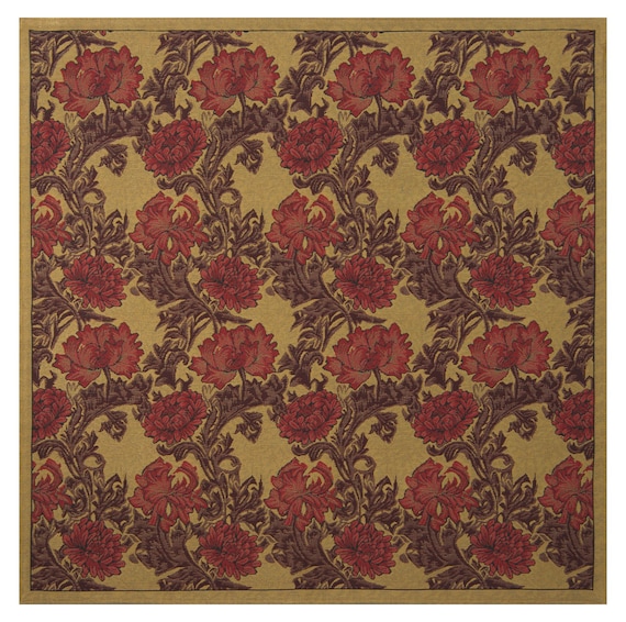 William Morris Tapestry Blanket: Chrysanthemum Floral Throw, 34x34 inch