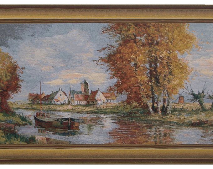 Flemish Village Tapestry: Belgian Woven Landscape Wall Art (38x64 inch)