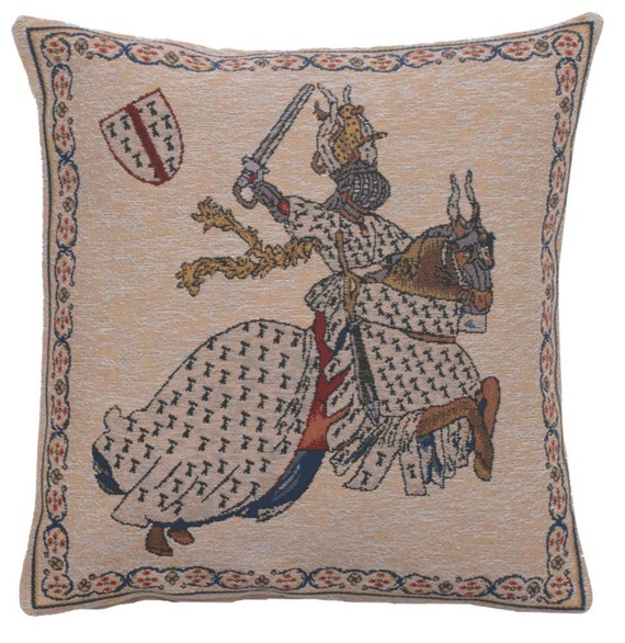 Woven Tapestry Pillow Cover: Medieval Knights Tournament, 16x16 Inch