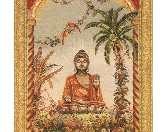 Buddha European Wall Tapestry - Antique Religious Wall Hanging - Woven French Wall Tapestry - Unique Jacquard Wall Hanging
