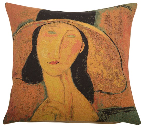 Jeanne Hebuterne Tapestry Pillow Cover: Modigliani Art, Belgian Woven Cotton (18x18)