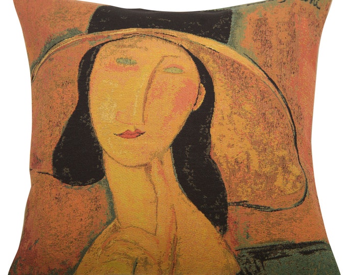 Jeanne Hebuterne Tapestry Pillow Cover: Modigliani Art, Belgian Woven Cotton (18x18)