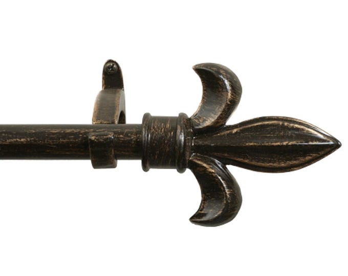Antique Black Fleur de Lys Tapestry Rod - Decorative Close-to-Wall Hanging Accessory for Curtains