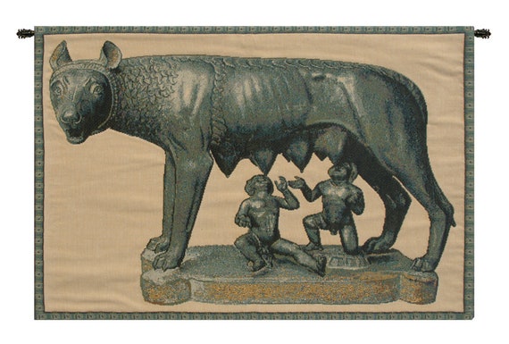 Lupa Capitolina Italian Jacquard Woven Wall Tapestry Roman She Wolf Ancient Rome Decor