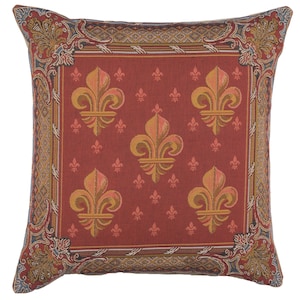 Lys Flower In Red I Tapestry Cushion Cover - Gobelin Decorative Cushion Cover - 19x19 inch Jacquard Sofa Pillow Cover - Floral Cushion Cover