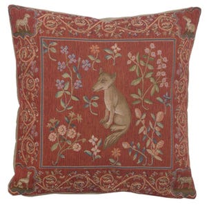 Housse de coussin tapisserie renard médiéval : coussin jacquard tissé, 19 x 19 pouces