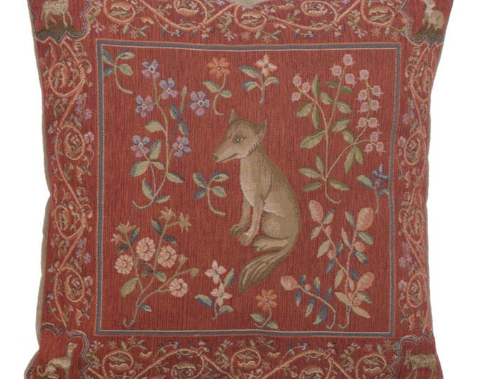 Medieval Fox Tapestry Pillow Cover: Woven Jacquard Cushion, 19x19 inch